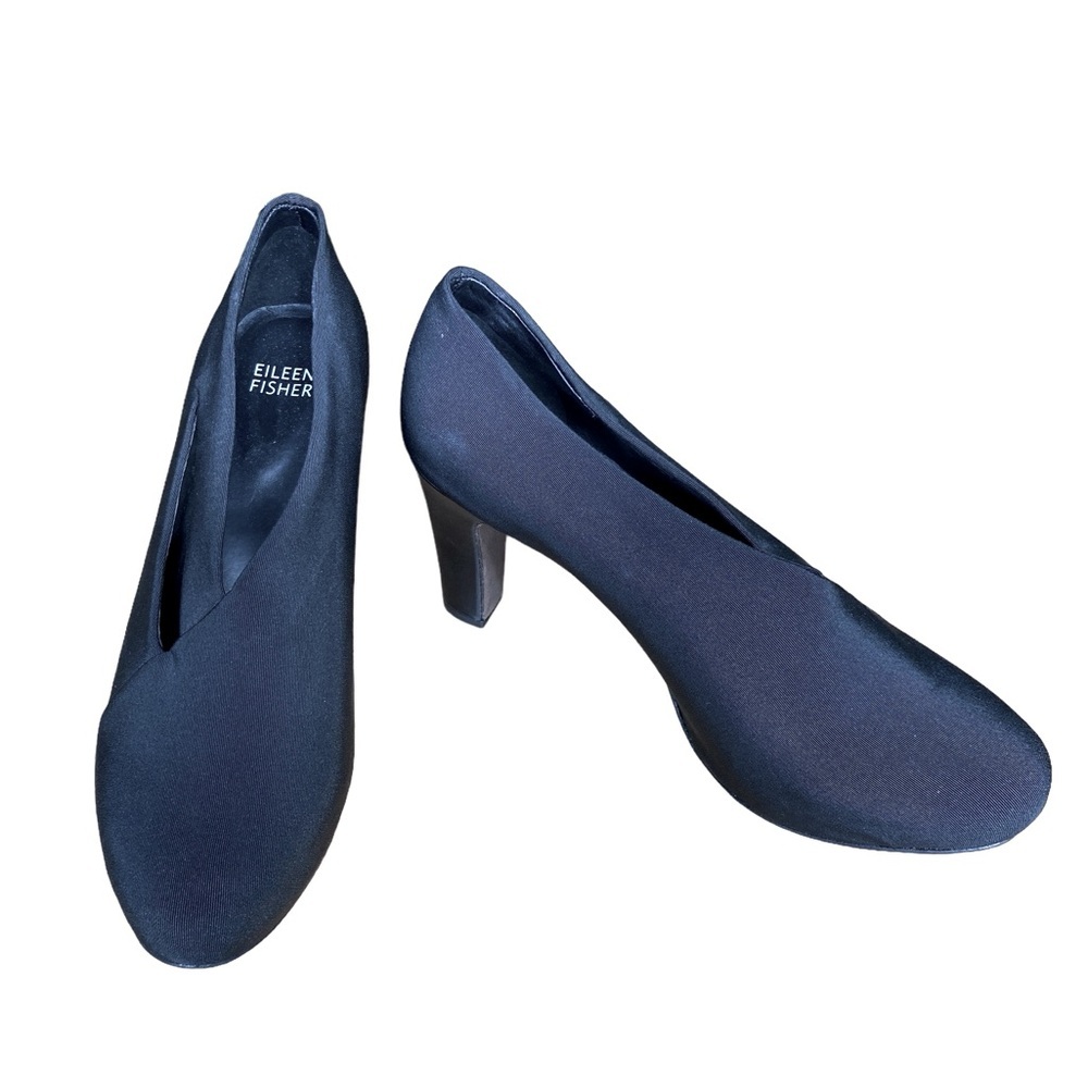 Eileen Fisher Black Minimalist Heels Luxury Comfort Shoes, Size 7.5